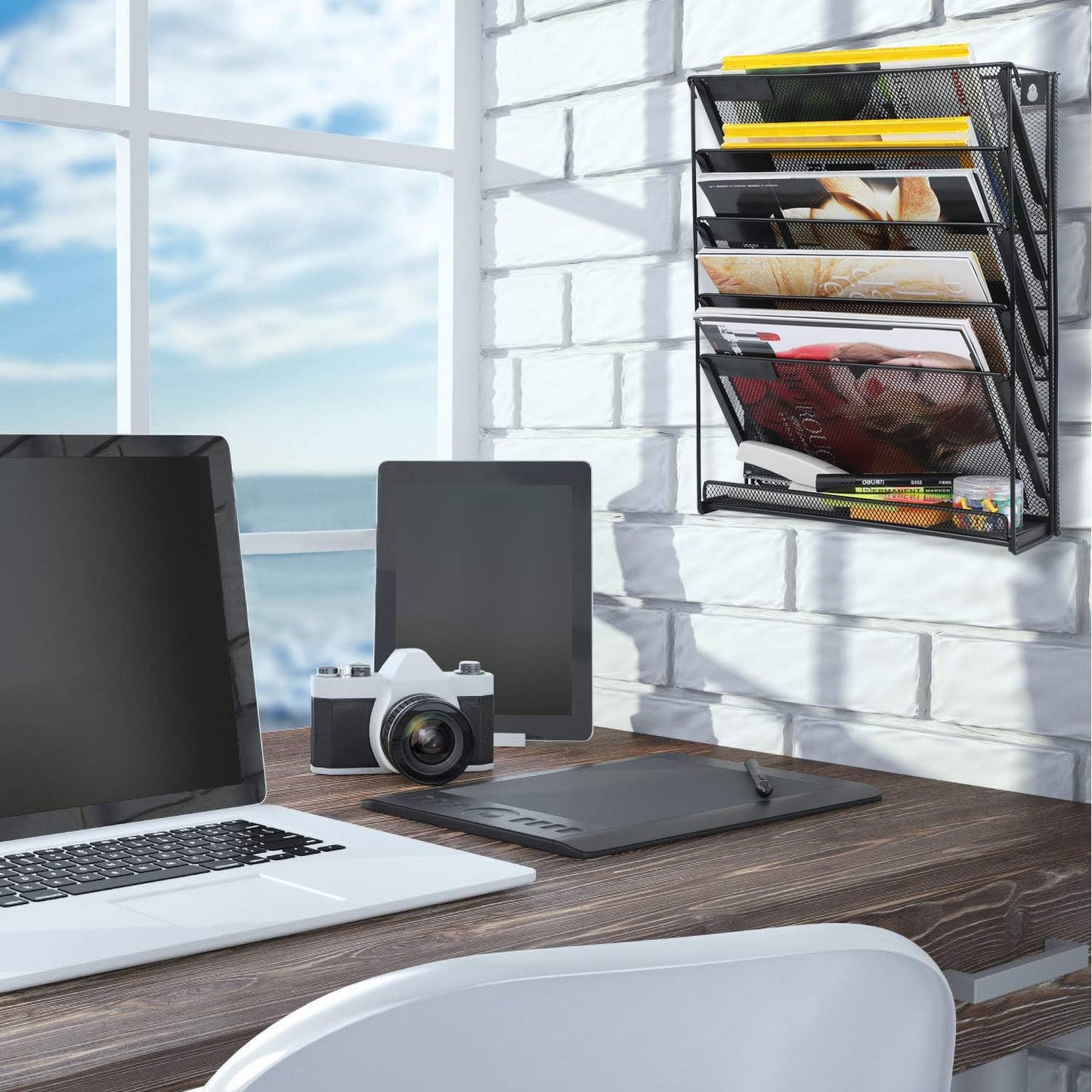 samstar Wall File Holder, 6-Tier Hanging Wall File Organizer Wall Mount Paper File Folder Mail Organizer for Office/School, 1 Pack