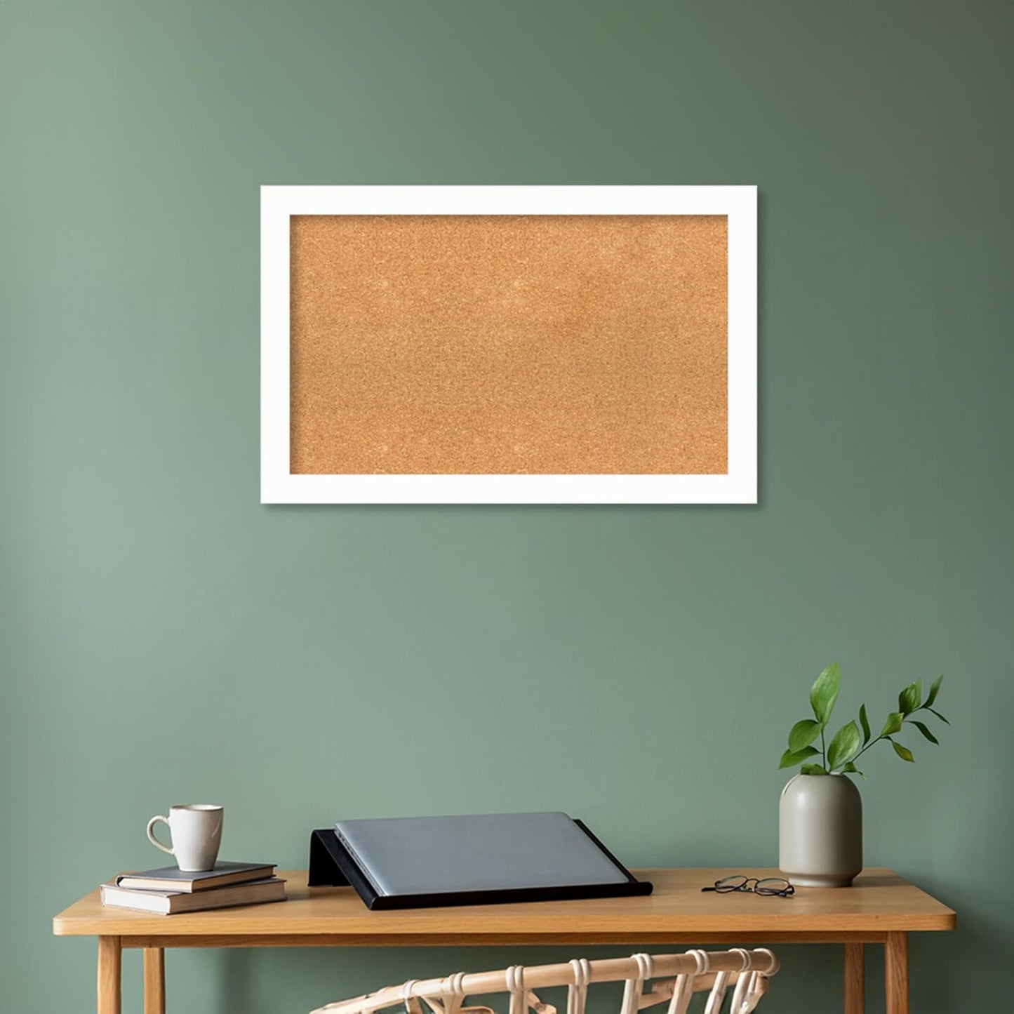 Amanti Art Natural Cork Board for Wall, 21x33 Vision Board with White Frame, Medium Corkboard Office Decor for Home Organization, Casual Corkboard Pinboard to Display Items for Home Organization in