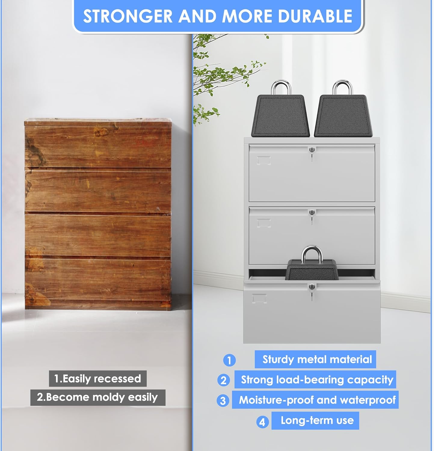 3 Drawer Lateral File Cabinet, Metal Wide Filing Cabinet with Independent Locks, Home Office Furniture for Hanging Files Letter/Legal/F4/A4 Size, Assembly Required, White