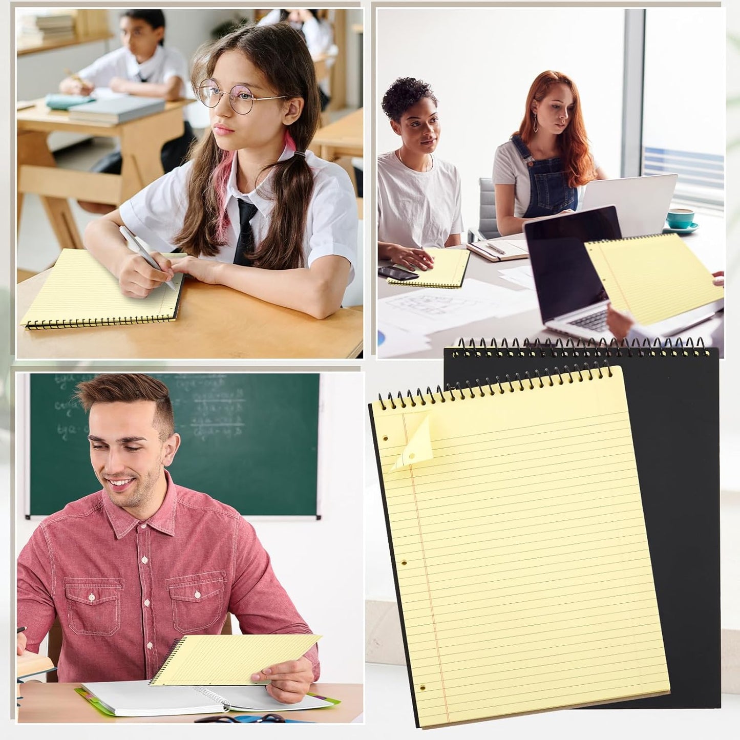 10 Packs 8.5" x 11" Top Spiral Notebook with 3 Hole Punched Legal Pads College Ruled Notepad 50 Sheets Hard Cardboard Paper Wirebound Notepad for Office School Business (Yellow)