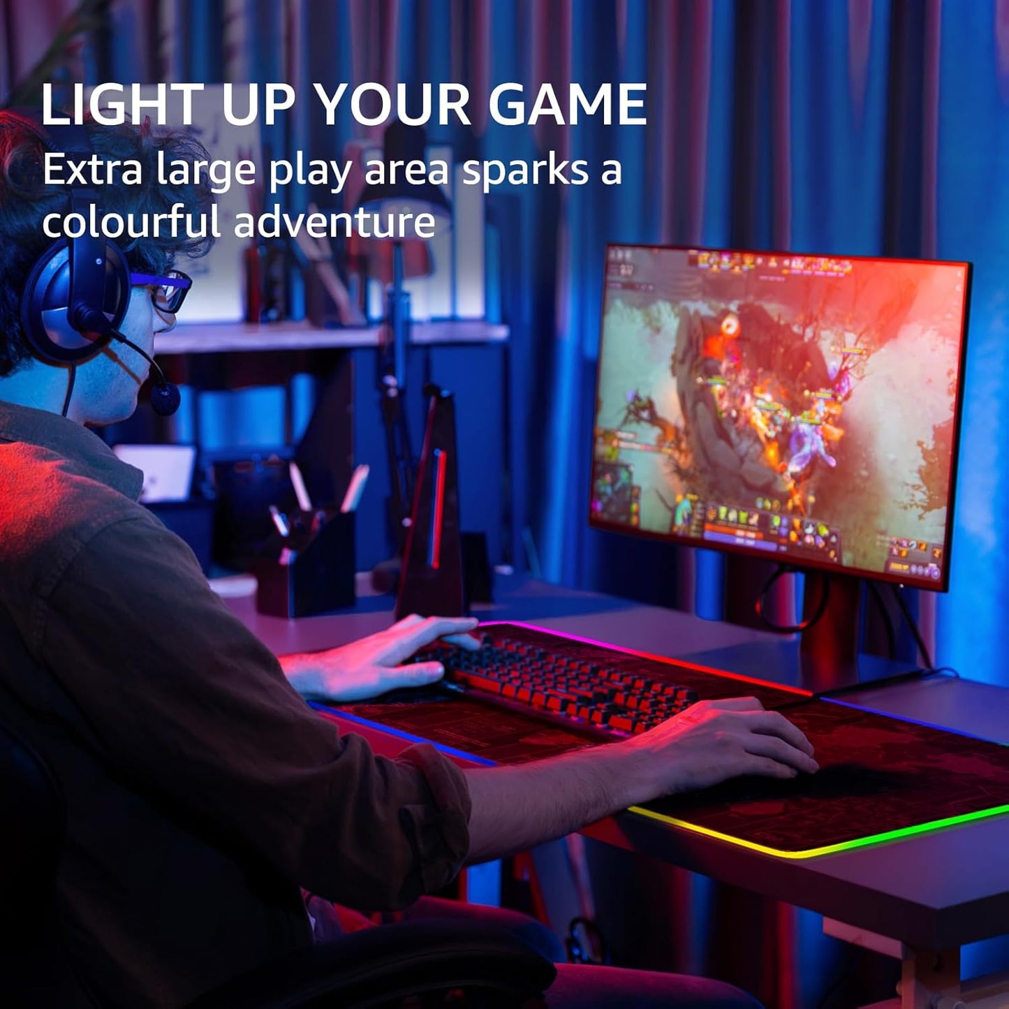 KTRIO RGB Large Gaming Mouse Pad with Stitched Edges, Superior Micro-Weave Cloth, Non-Slip Base, Water Resist Coating, 31.5 x 15.7 in, RGB World Map