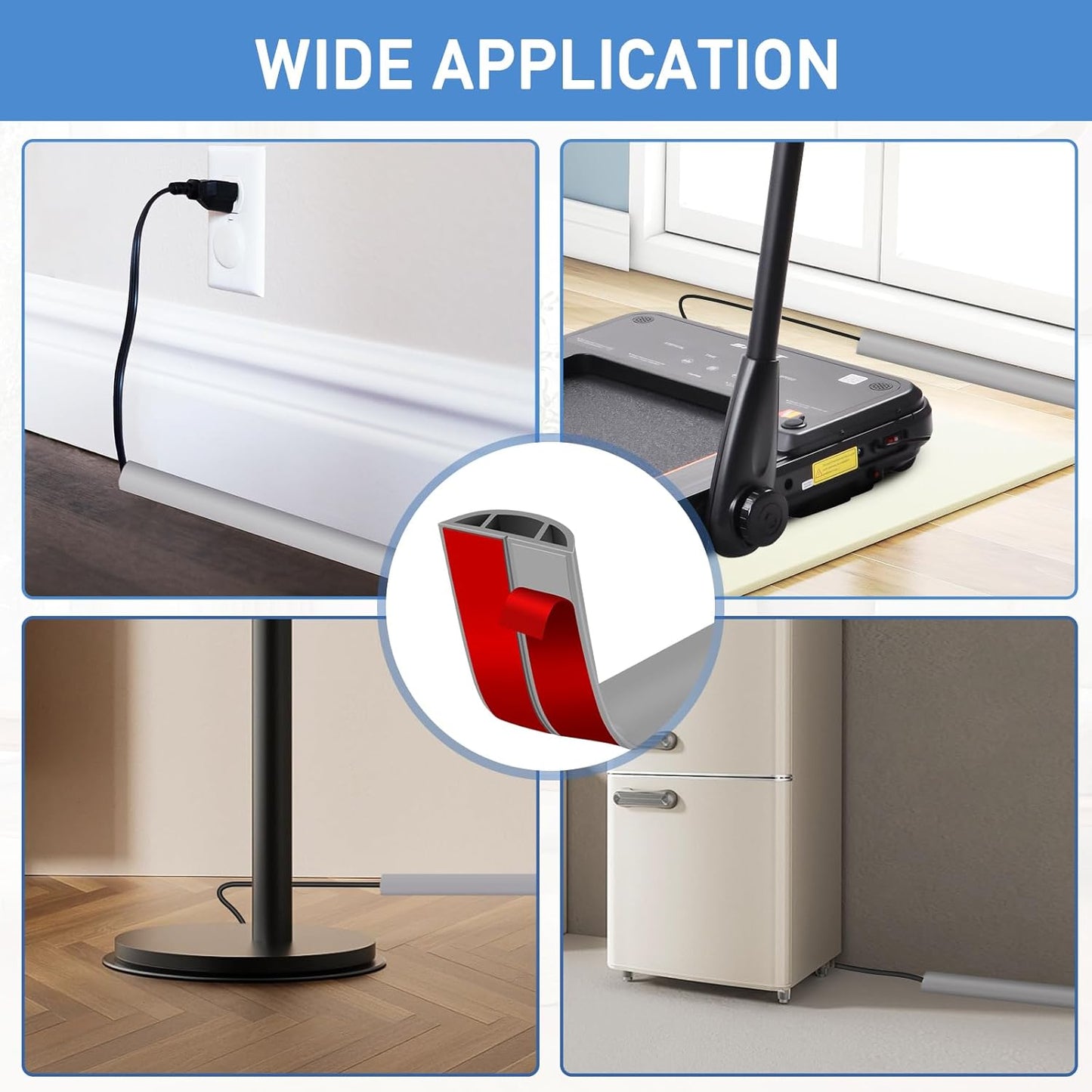 Floor Cord Cover Self Adhesive Cord Hider Floor Extension Cord Covers for Floor Power Cord Protector Cable Management Prevent Cable Trips Cable Cavity 0.51" W x 0.31" H (Grey, 20Ft)