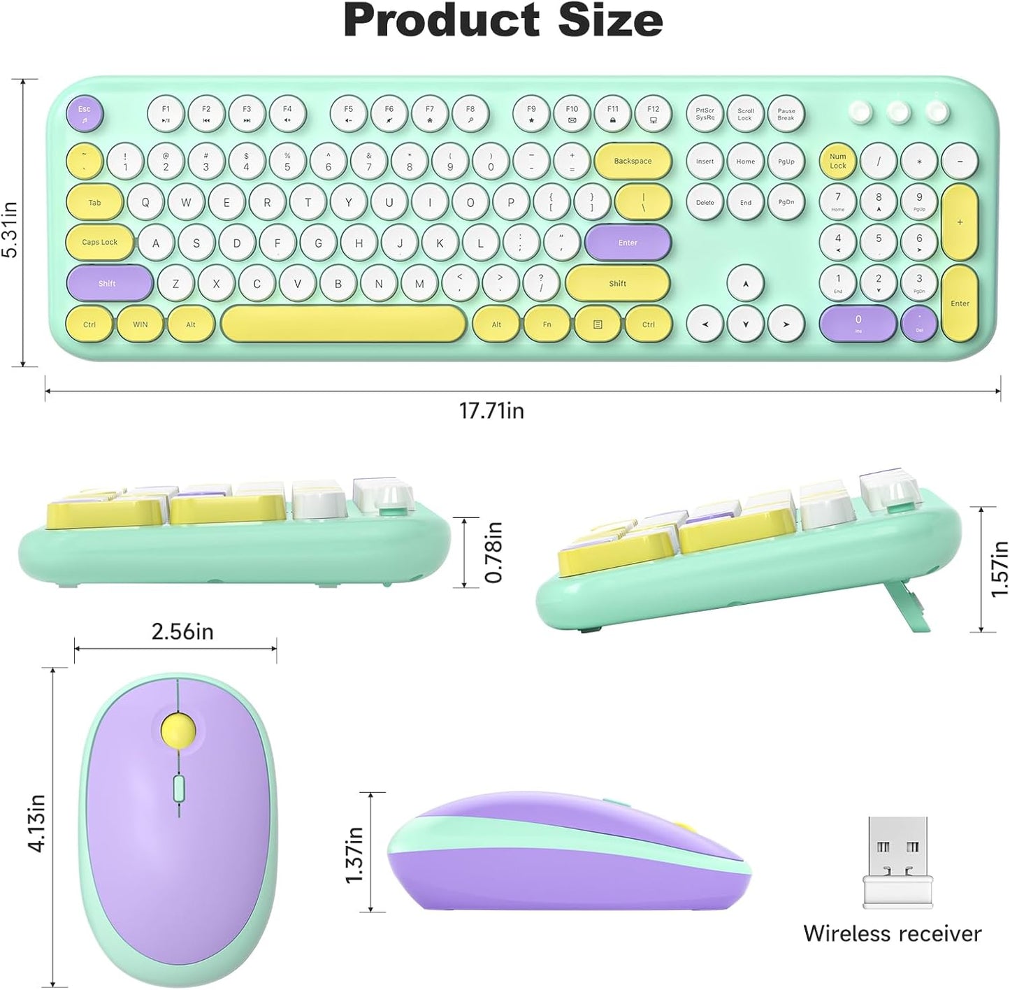 MOFII Wireless Keyboard and Mouse, Retro Typewriter Keyboard and Silent Mouse, 2.4GHz Full Size Keyboard and Mouse Wireless Combo for Laptop, PC, Desktop, Windows (Mint Green)