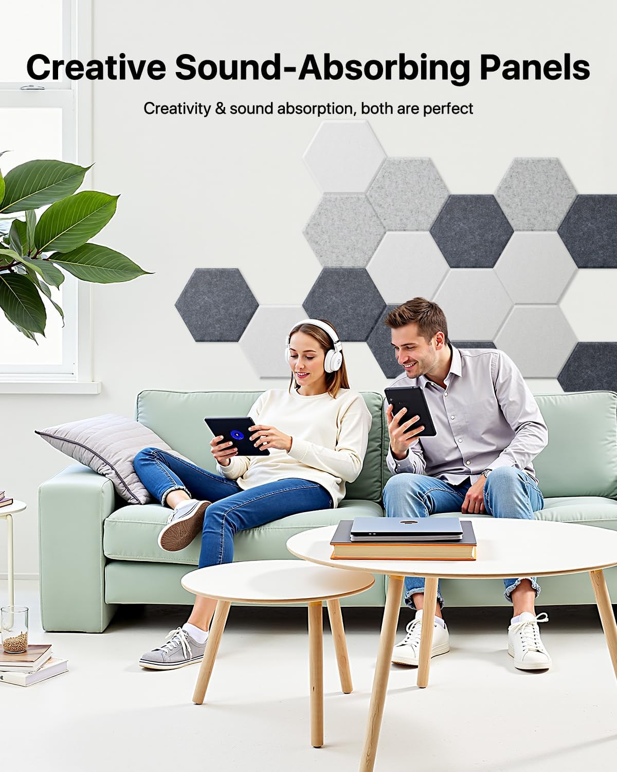 Soundsbay Acoustic Panels, 12 Pack Hexagon Soundproof Wall Panels High Density Sound Absorbing Panel, Sound Proof Foam Panels for Walls, Office, Reccording Studio, Ceiling 12" X 10" X 0.4" Black