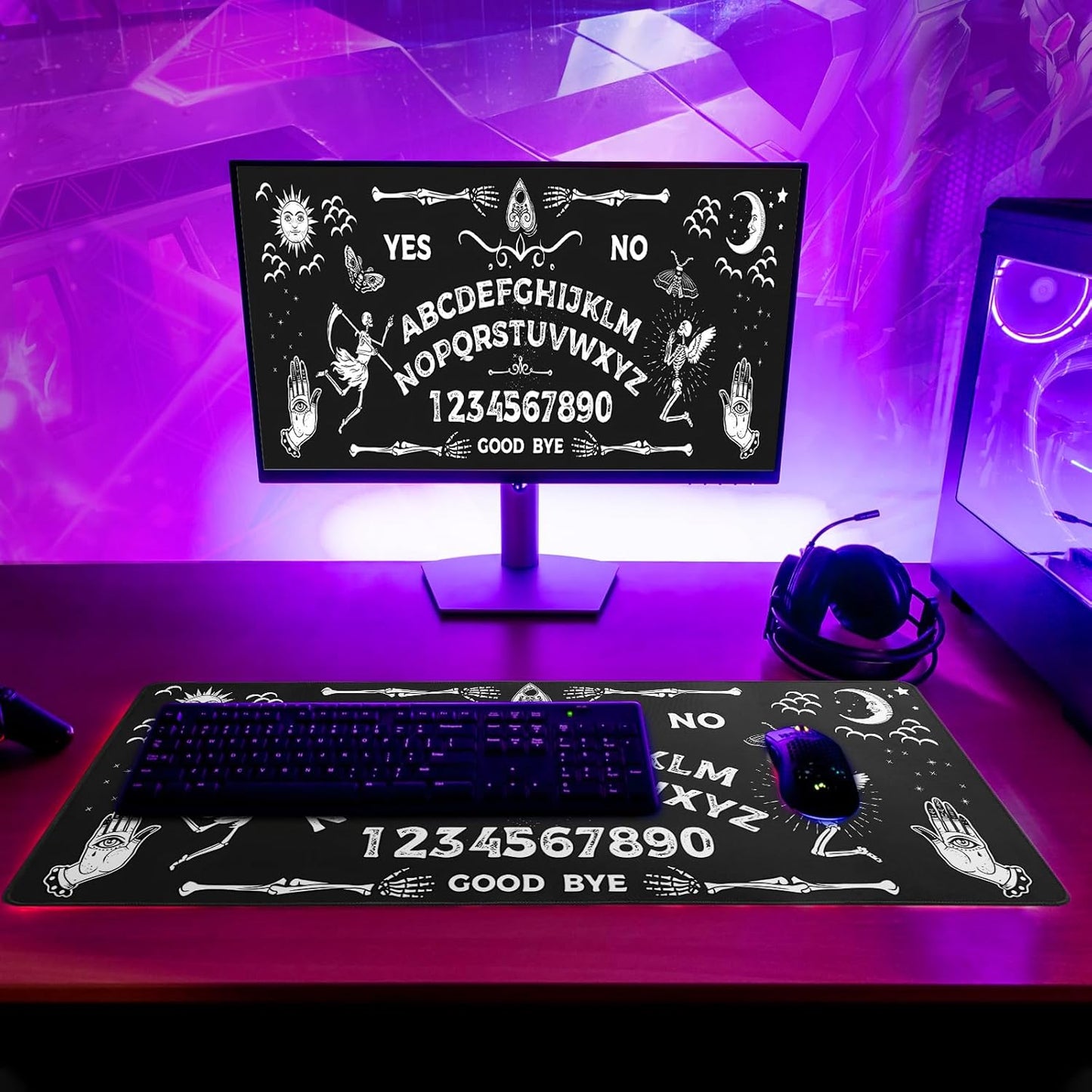 Mysterious Spirit Goth Gaming Mouse Pad 27.6x11.8 Inch Large Desk Mat Black Extended Pads Big Mousepad Non-Slip Rubber Base Keyboard Mat with Stitched Edges for Gaming Laptop Computer PC Desktop