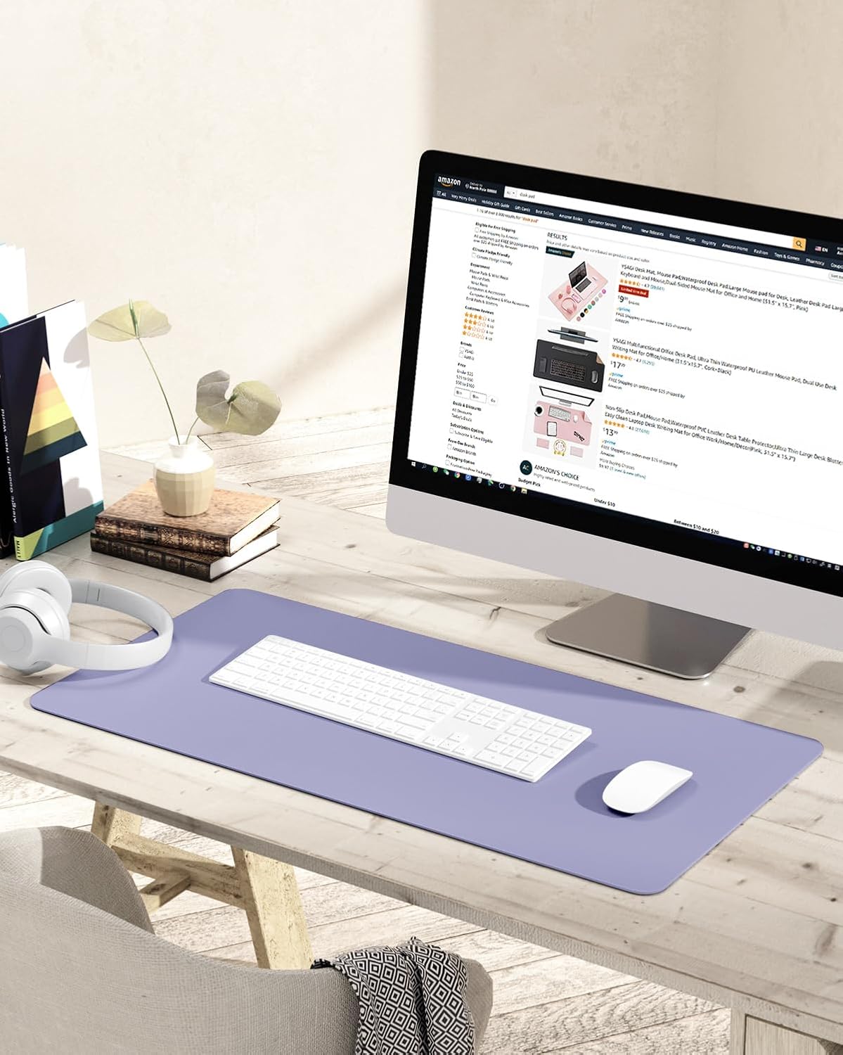 YSAGi Non-Slip Leather Desk Pad, Waterproof Laptop Computer Desk Keyboard Mat, Table Protector Blotter Mat, Large Mouse Pad for Office/Work/Home/Decor(Lavender, 31.5" x 15.7")