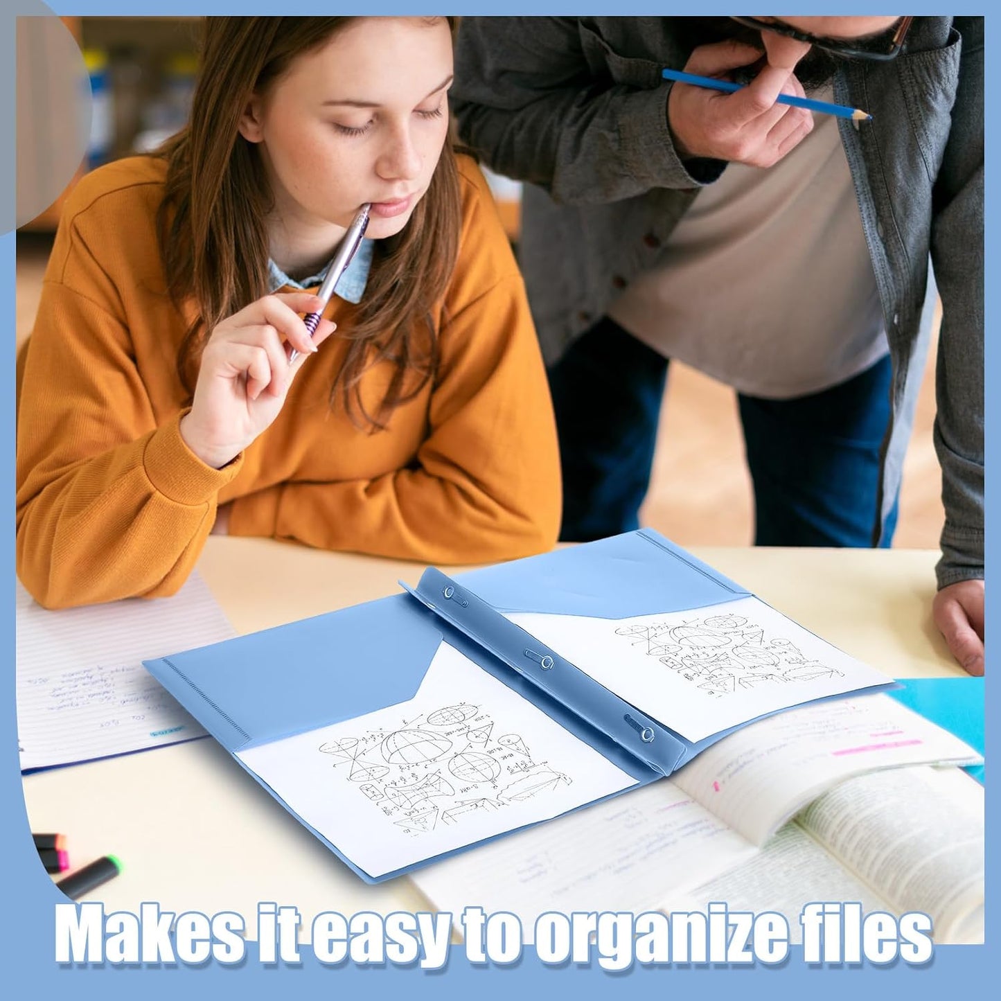 Lincia 100 Pcs Plastic Folders with Pockets and Prong Folders with Prongs 2 Pockets for Office, School for Students, Teachers, Office Workers (Haze Blue)