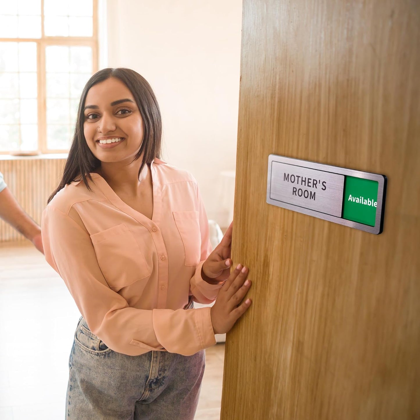 Mother's Room Door Signs, Do Not Disturb,Breastfeeding Door Sign, In Use/Available Slider Sign for Lactation Room, Privacy Vacant Occupied Nursing Signs,Brushed Silver