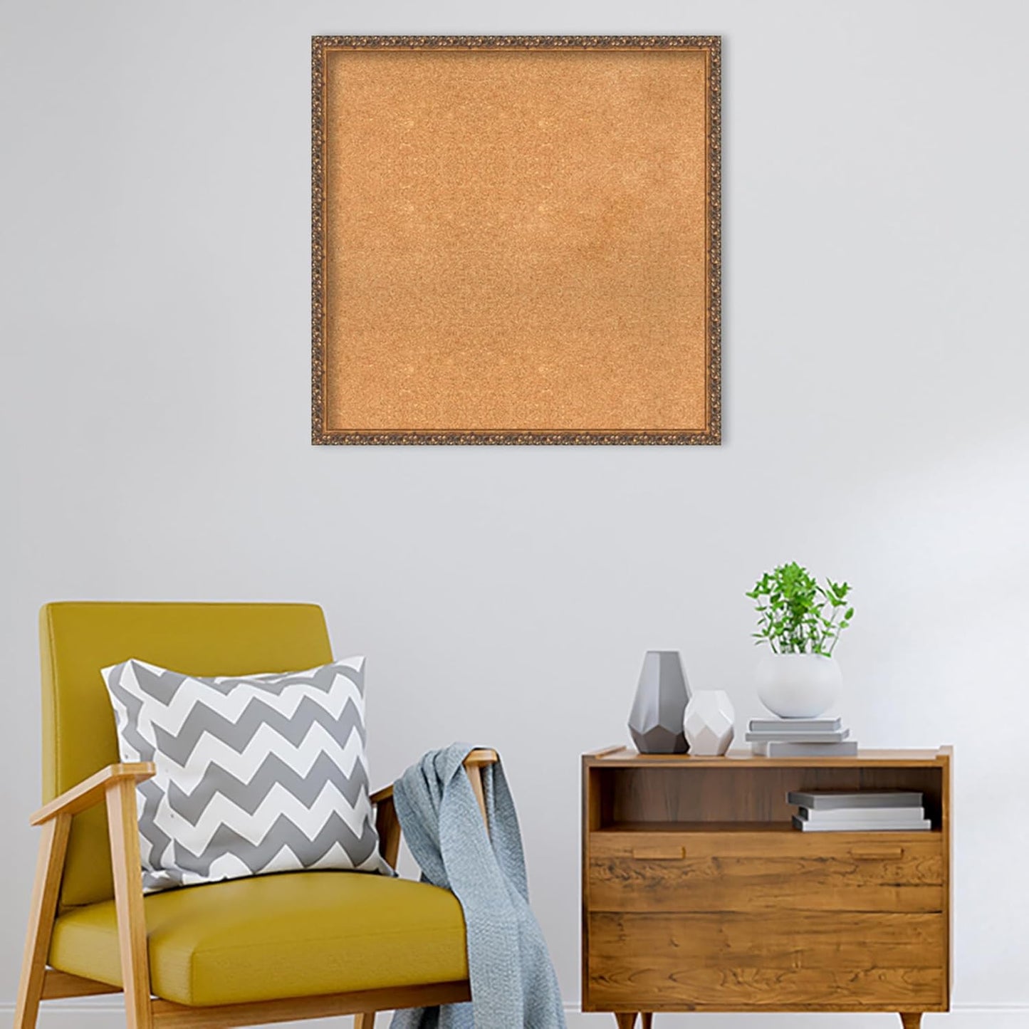 Amanti Art Natural Cork Board for Wall, 30x30 Vision Board with Bronze Frame, Large Corkboard Office Decor for Home Organization, Traditional Corkboard Pinboard to Display Items for Home Organization