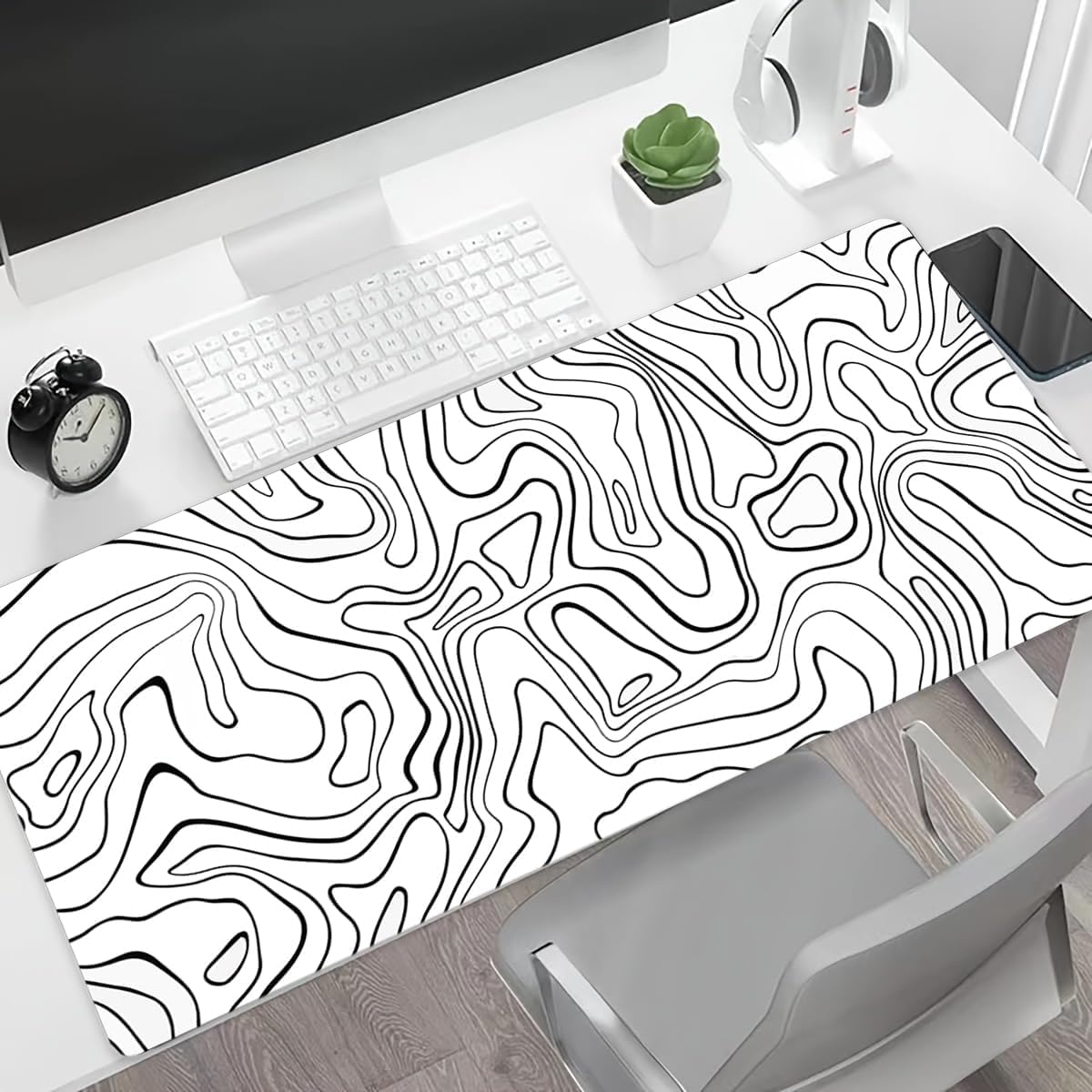 Large Mouse Pad - Gaming Mouse Pad with Stitched Edges(60x30cm), No-Slip Base, Waterproof Desk Pad for Keyboard and Mouse (Line White,23.6x11.8 inch)