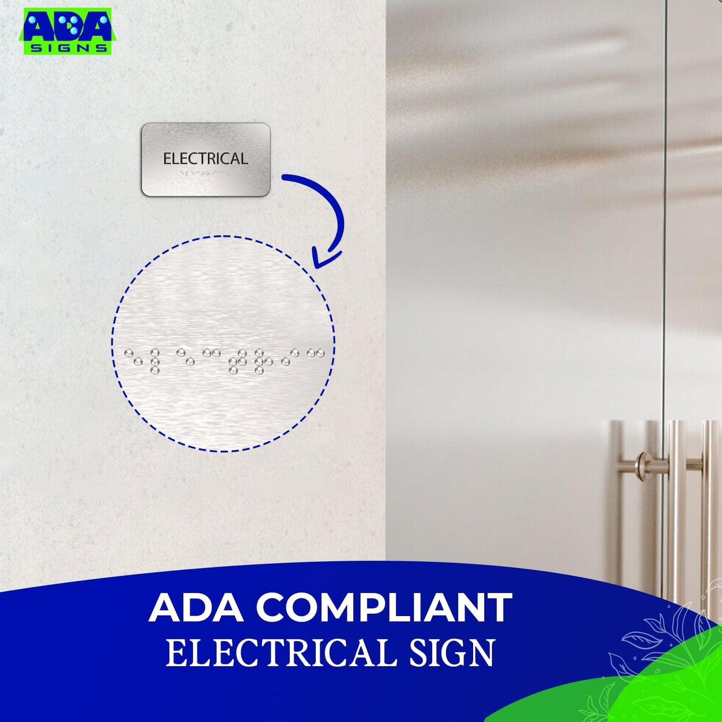Electrical Room Sign for Business - Office Signs, Aluminum Brushed Silver, Tamper-Proof, Heavy Duty Mounting Tape, Easy Install, Office Décor, ADA Compliant, Grade 2 Braille (7” W x 4” H) ADASigns.org