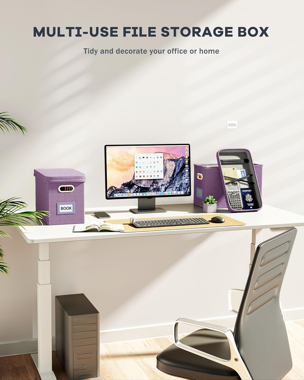 Oterri File Organizer With Lid, Hanging Filing Box With Mesh Pocket, Document Organizer for Letter Files, Portable Storage for Office & Home (2 PCS, Taro Purple)