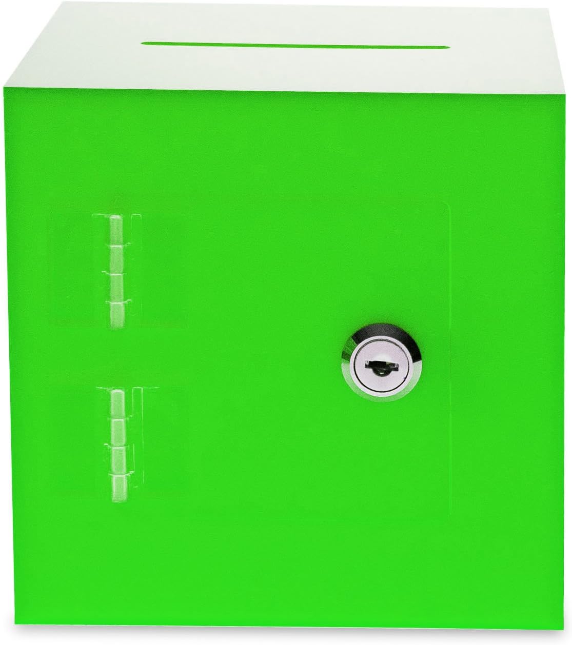 Source One Premium Acrylic Cube Donation Box with Deluxe Rear Open Door and Cam Lock Suggestion Box (12 Inch, Green)