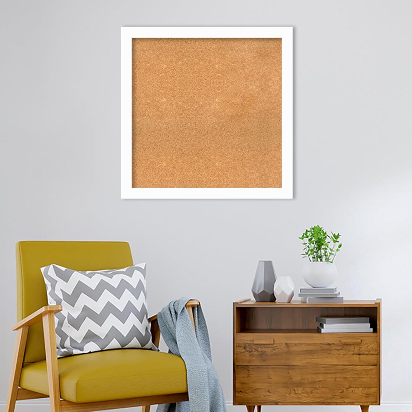 Amanti Art Natural Cork Board for Wall, 31x31 Vision Board with White Frame, Large Corkboard Office Decor for Home Organization, Casual Corkboard Pinboard to Display Items for Home Organization in