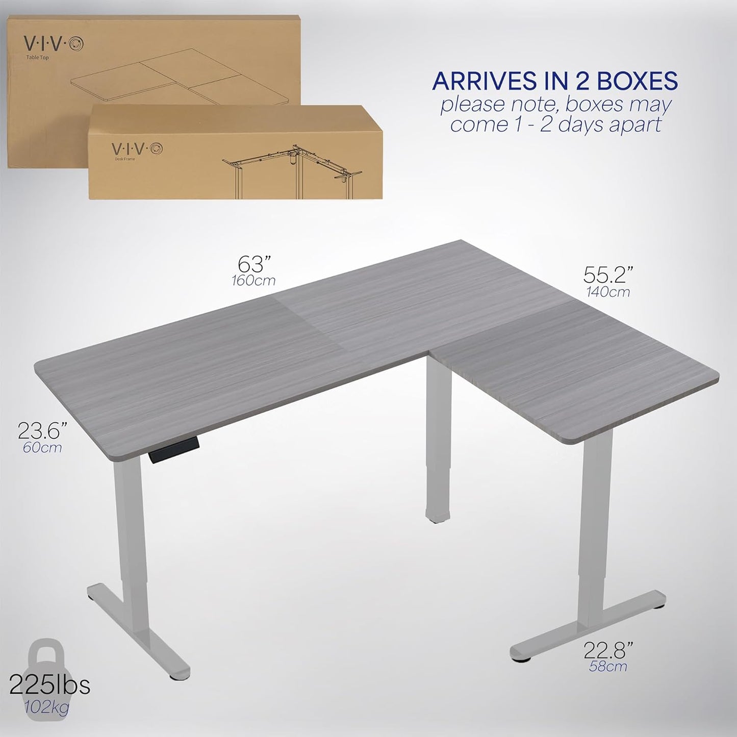 VIVO Electric Corner L-Shaped 63 x 55 in Standing Desk, Memory Height Adjustment, Dark Gray Top Gray Frame, DESK-E3CTGG