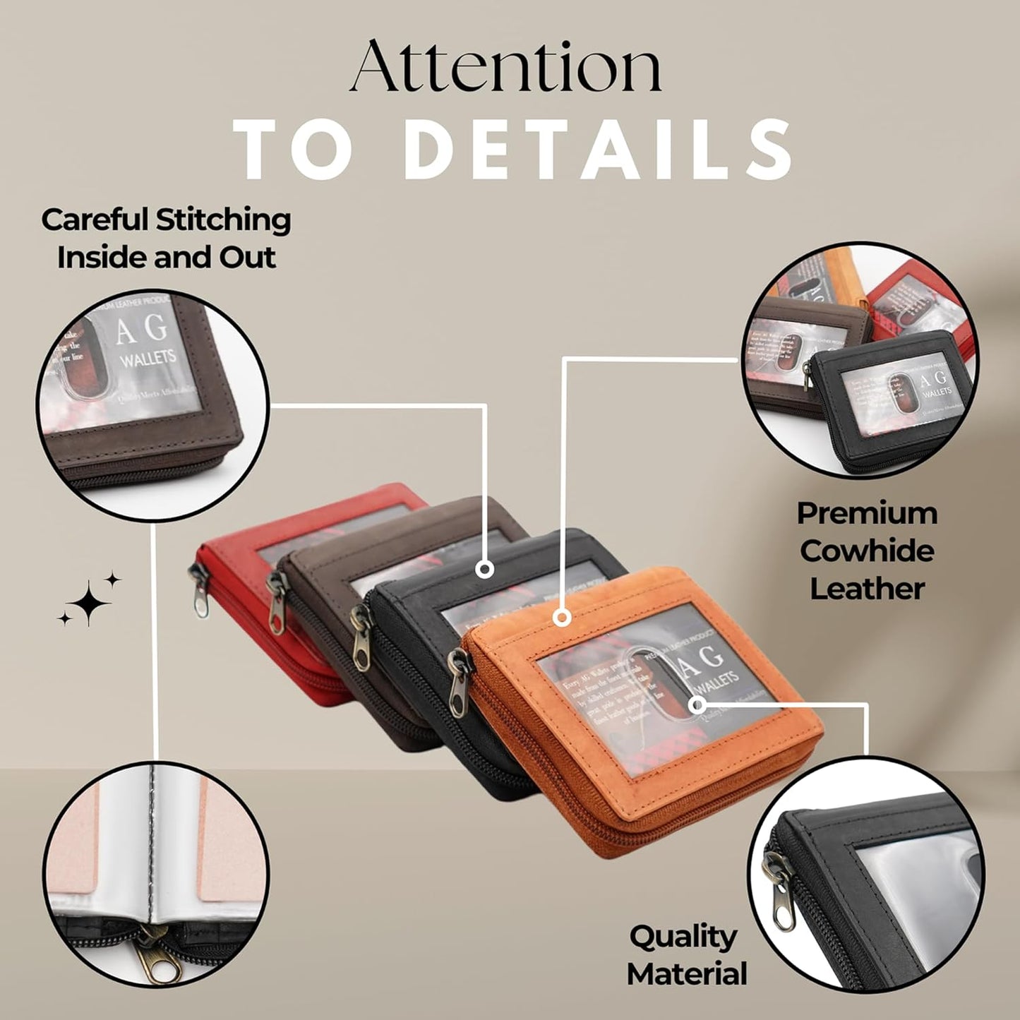 ag wallets Mens Zip Around Leather Wallet with Inserts (Black)