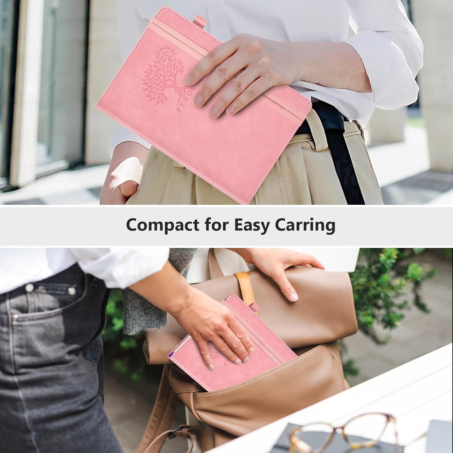 PERCUN Lined Journal Notebook for Men & Women, 160 Pages College Ruled Journal for Writing, A5 Hardcover Leather Notebooks for Work, School, Business, Travel, Daily Diary 5.9" x 8.5" - Pink