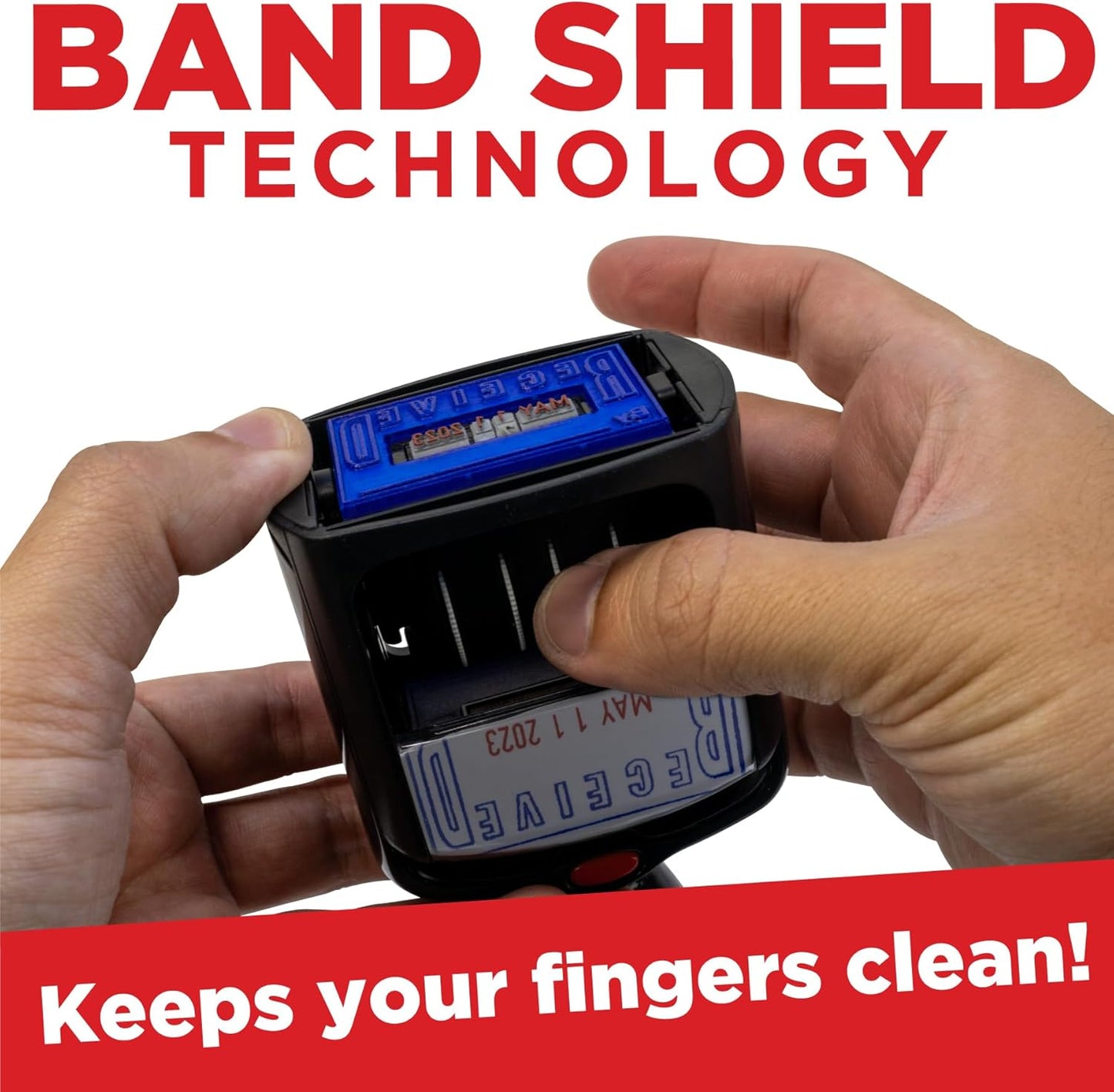 Self-Inking Rubber Date Office Stamp with Faxed Phrase - Blue Ink - 12-Year Band