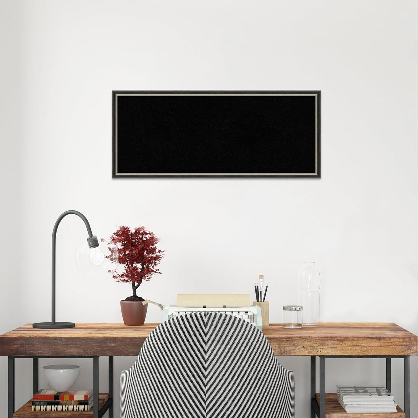 Amanti Art Black Cork Board for Wall, 13x31 Vision Board with Black Wood Frame, Medium Corkboard Office Decor for Home Organization, Modern Corkboard Pinboard to Display Items for Home Organization