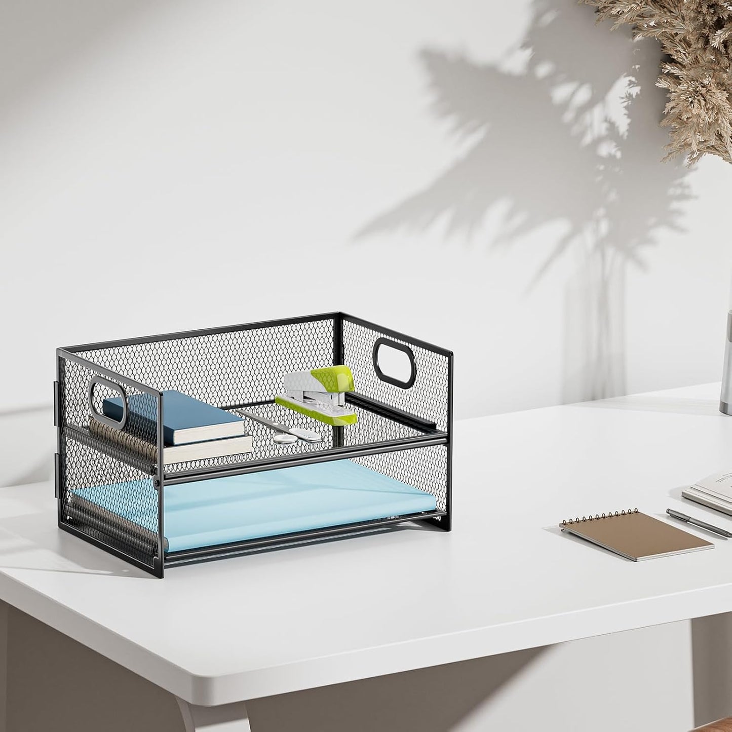 Marbrasse 2 Tier Paper Organizer Letter Tray, Mesh File Organizer with Handle, Paper Sorter Desk Organizer for Home Office Supplies - 2P