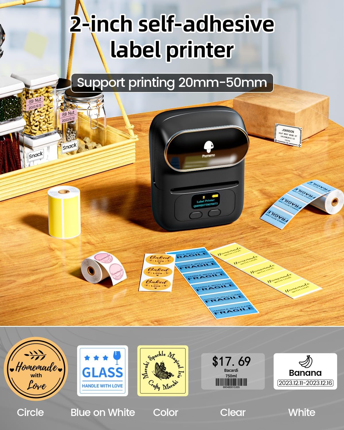 Phomemo M110 Label Makers- with 3 Rolls Labels, Barcode Label Printer Thermal Bluetooth Portable Printer for Small Business, Address, Logo, Clothing, Mailing, Sticker Printers for Phone & PC, Gray
