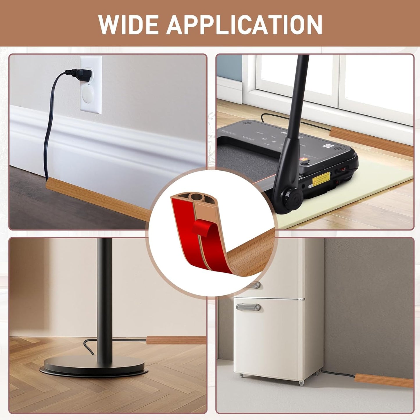 Floor Cord Cover Self Adhesive Cord Hider Floor Extension Cord Covers for Floor Power Cord Protector Cable Management Prevent Cable Trips Cable Cavity 0.32" W x 0.32" H (Light Brown Wood, 10Ft)