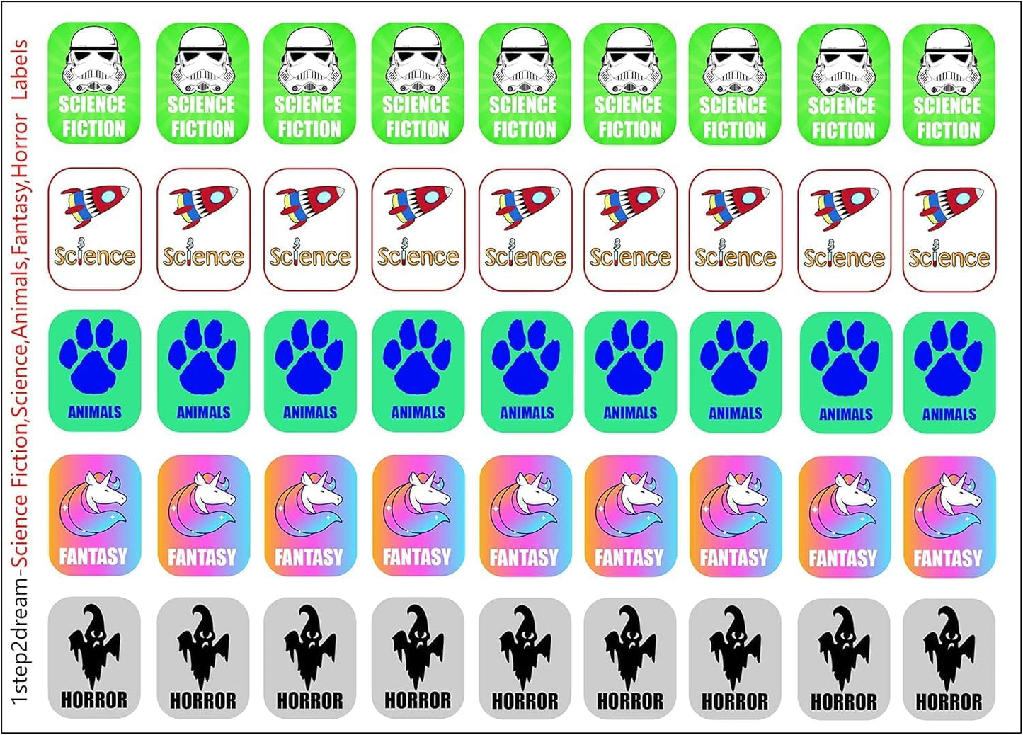 450pcs Genre Book Spine Labels for Library: Classroom Library Classification Stickers for Science Fiction, Science, Animals, Fantasy, Horror