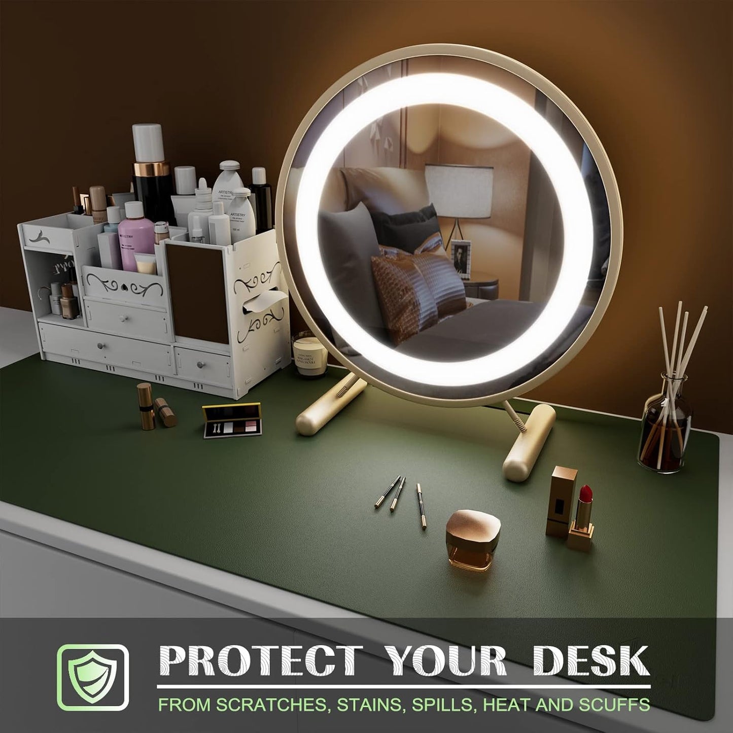 K KNODEL Large Office Leather Desk Mat, Mouse and Keyboard Pad, Computer and Laptop Mat, Desktop Protector and Cover, Writing Pad and Blotter (31.5"x15.7", Dark Green)