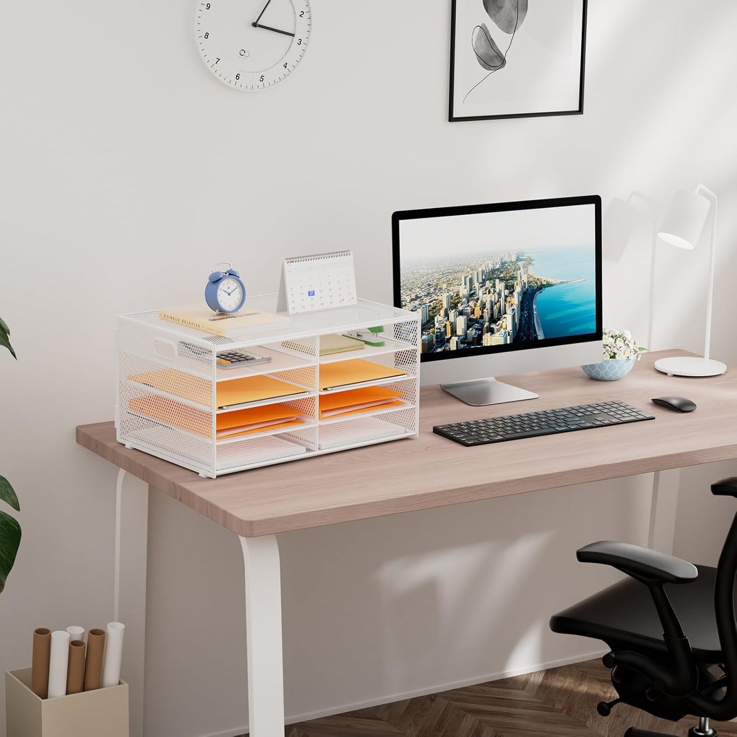 Marbrasse 5 Tier Desktop Literature Organizer, Mesh Paper Organizer Desk Organizers, File Sorter Mail Center Paper Storage Cabinet Classroom Keepers Mailbox for Office Home School,White