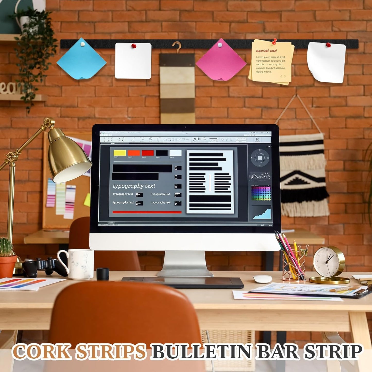 4 Pcs 48" x 1" Foldable Felt Cork Strips Bulletin Bar Strip for Wall Bulletin Board Decoration, Notice Board Self Adhesive Cork Wall Decoration, Paste Note, Photo, Schedules, Office Home Decor