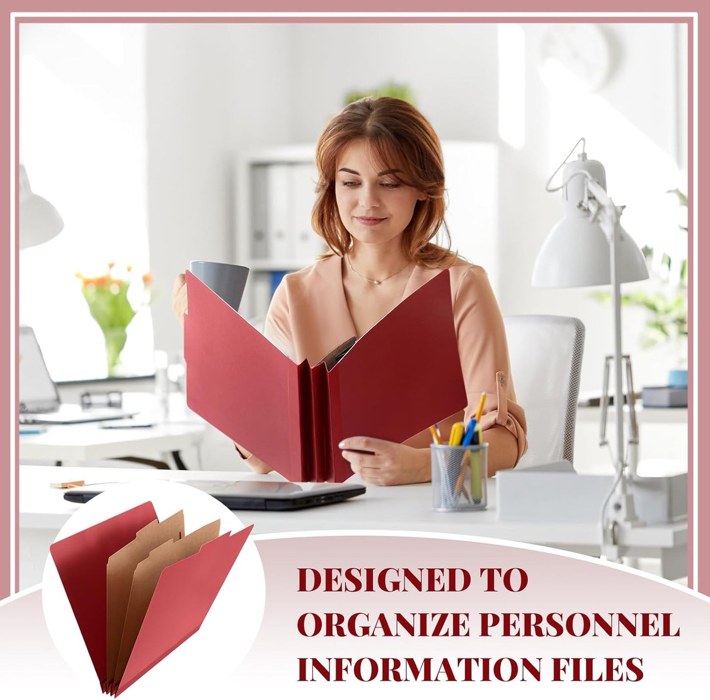 60 Pcs Classification Folders Letter Size, 2 Divider Pressboard File Folders with 3. 5 Inch Expansion, 2 Prongs Fastener, Heavy Duty Office File Organizers for Teachers, Medical (Dark Red)