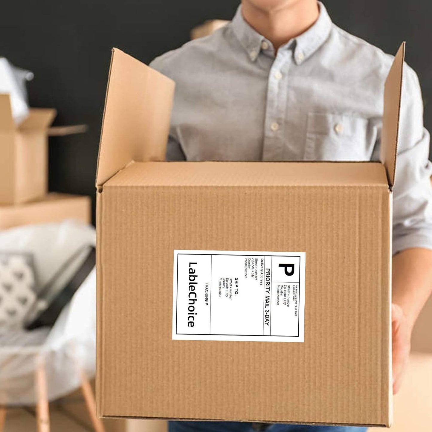 4 Stacks 2000 Labels 4" x 6" Fanfold Direct Thermal Labels with Perforated line, Permanent Adhesive, White Mailing Shipping Labels Compatible with Zebra, Rollo, Munbyn (500 Labels/Stack)