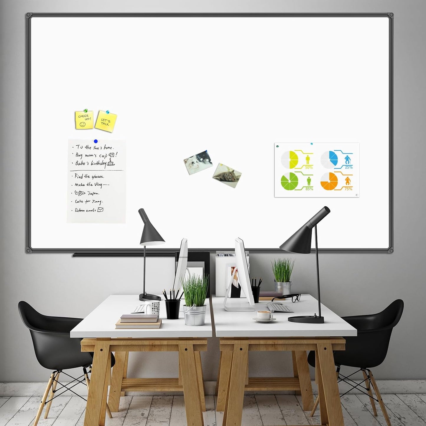 JILoffice Large Magnetic White Board, Dry Erase Board 72 x 48 Inch, Black Aluminum Frame Wall Mounted Board for Office Home and School