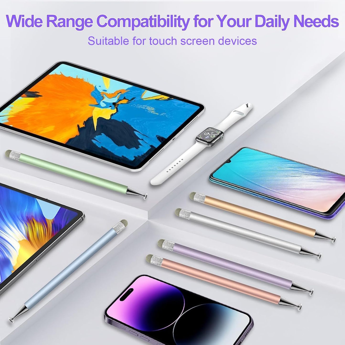 Stylus Pen for Touchscreen,2in1 High Precision Sensitivity Stylus, Suitable for iPhone/Ipad/Android Stylus for Ipad,Compatible with Touch(Silver/Blue/Gold/Green/Purple/Rose Gold)