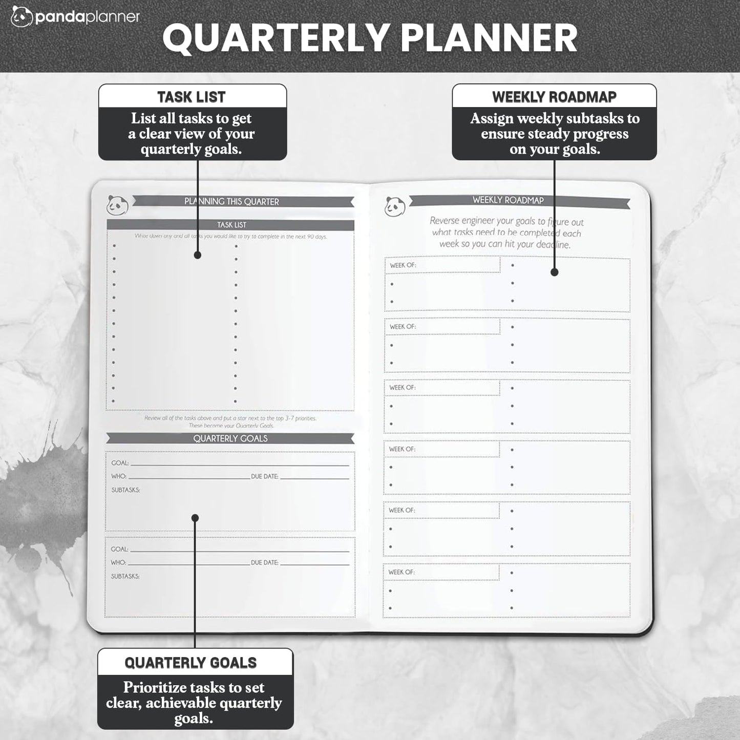 Panda Planner 2025-2026 Business Planner – Undated Daily Work Planner for Professionals & Entrepreneurs – 90 Day Organizer with Goals, KPI Tracker, Monthly Weekly Layout – Compact 8.25” x 5.75” (Black)