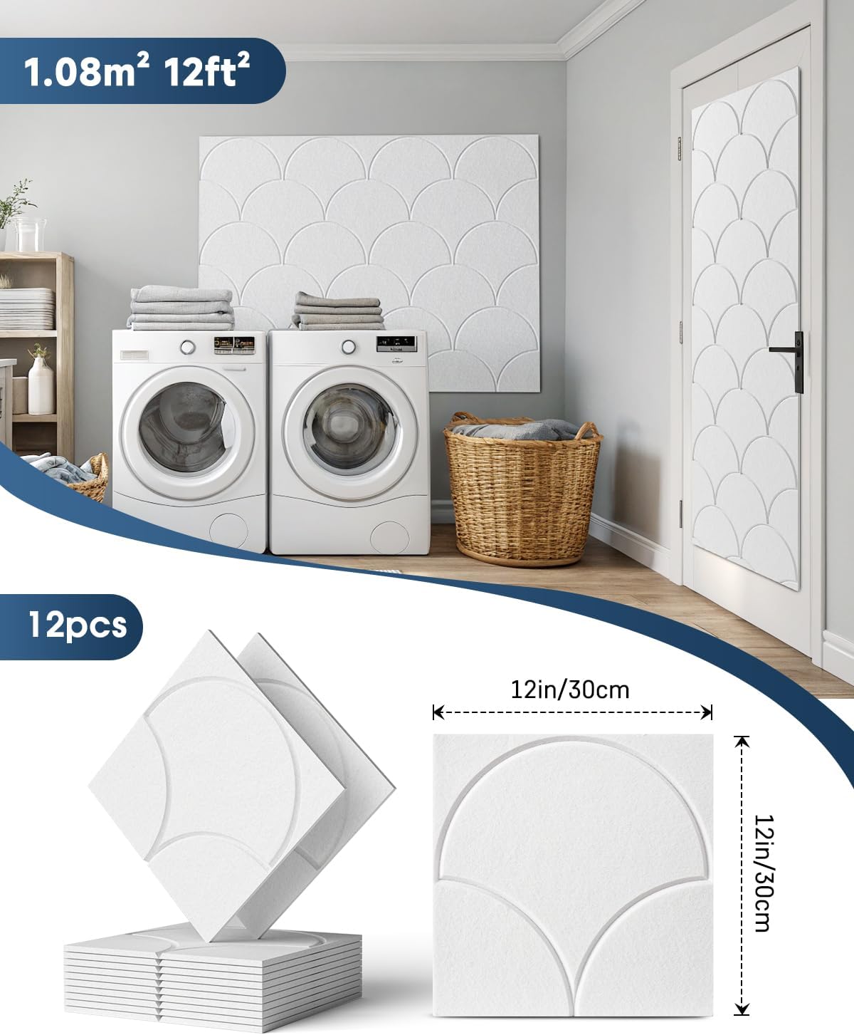 12 Pack Sound Proof Foam Panels for Walls,Self-Adhesive Acoustic Panels, 12" X 12" X 0.4" Sound Proof Panels for Walls,Door, Ceiling, Home Office White