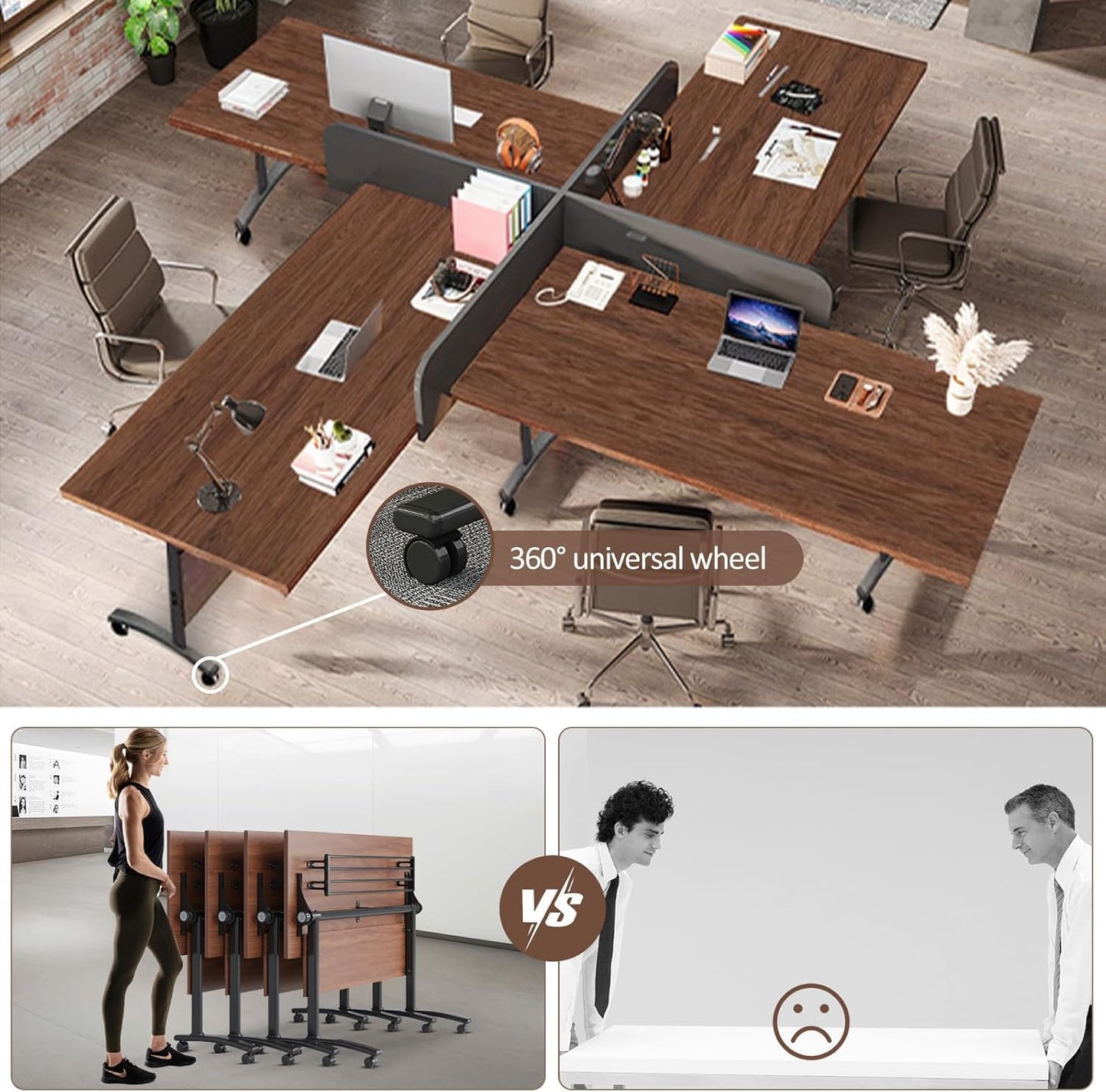 Conference Table, Folding Conference Tables Modern White, Conference Room Table with Wheels, 2-10 People for Office, Meeting Room (6, 1619YHT, 61IN)