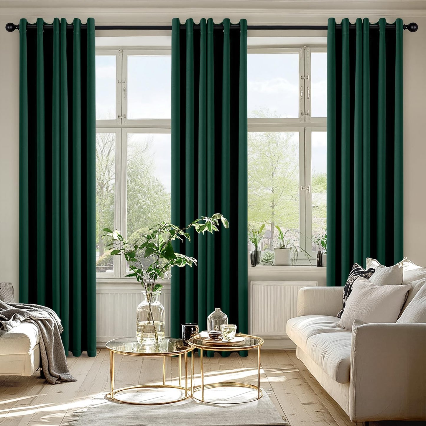 MIULEE Hunter Green Blackout Curtains for Bedroom Living Room 84 Inches Long 2 Panels, Thermal Insulated Room Darkening Drapes Solid Grommet Top Noise Reduction Emerald Green Curtains 40x84 Inch