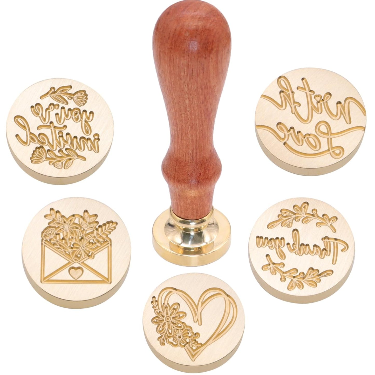 SWANGSA Blessing Wax Seal Stamp Gift Box Set, Vintage 6 Sealing Stamp Heads and 1 Wooden Hilt for Wedding, Party Invitations, Envelops, Christmas Cards and Gift (Phrases Kit)