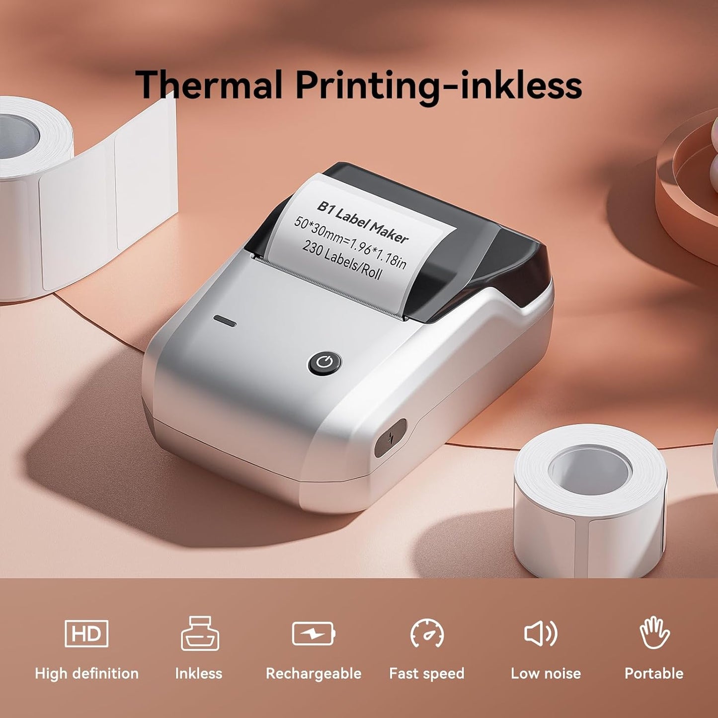 NIIMBOT B1 Label Maker Machine with Tape, 2 Inch Portable Sticker Printer for Home School & Small Business, Compatible with Phones & PC, Silver Gray