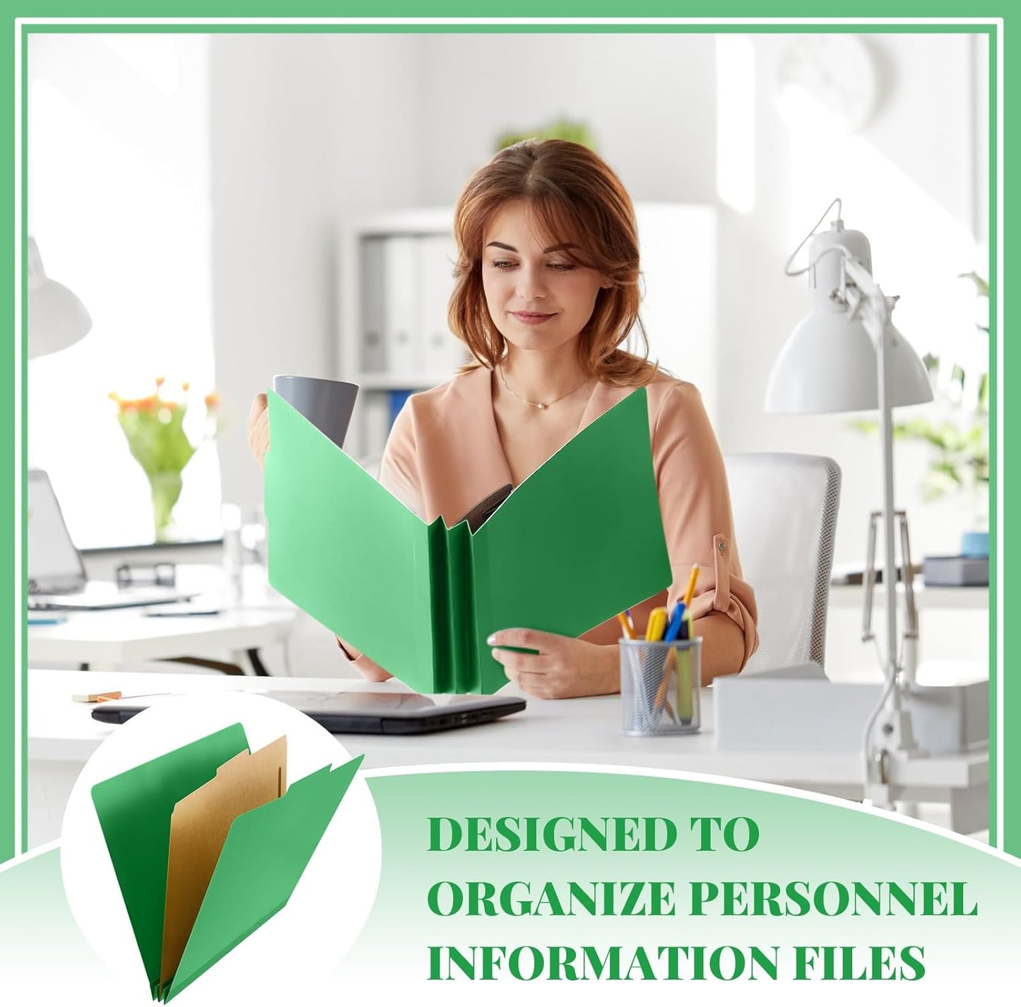 24 Pcs Classification Folders Letter Size, 1 Divider Pressboard File Folder with Fasteners, Expanding File Organizer Bulk for Teachers, Clergy, Office, Church, Christmas Donations (Green)