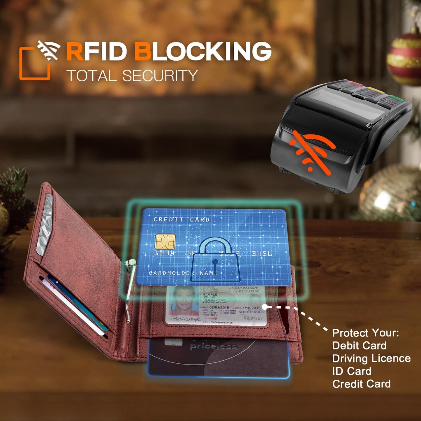 Slim Money Clip Wallets for Men RFID Blocking 11 Card Holder Minimalist Small Thin Carbon Leather Bifold Mens Front Pocket Wallet Gift Box