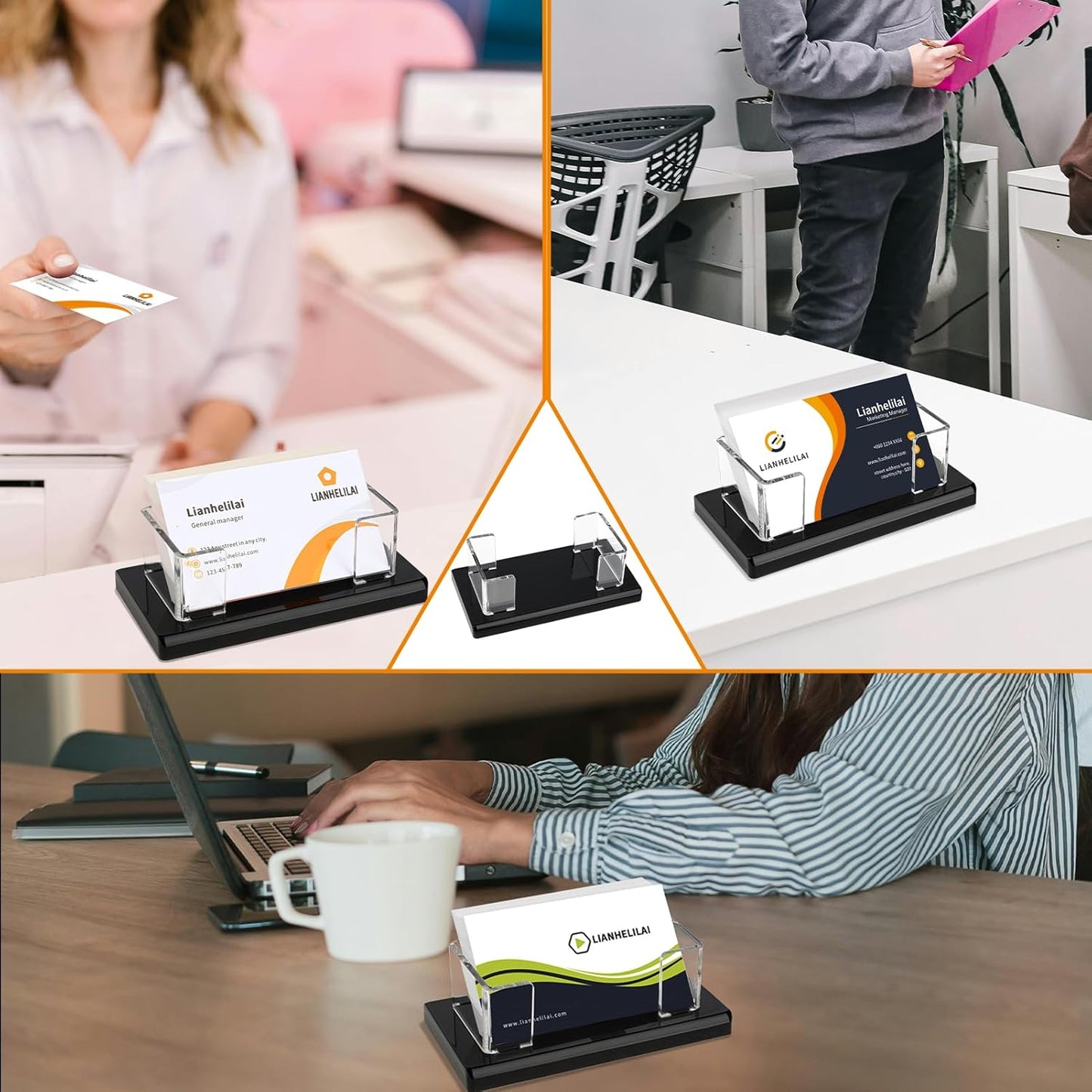 2Pack Acrylic Business Card Holder Black Enlarged Holds 120 Cards for Office/Exhibition/Restaurant Desk/Counter Display Name Card Organizer Stand