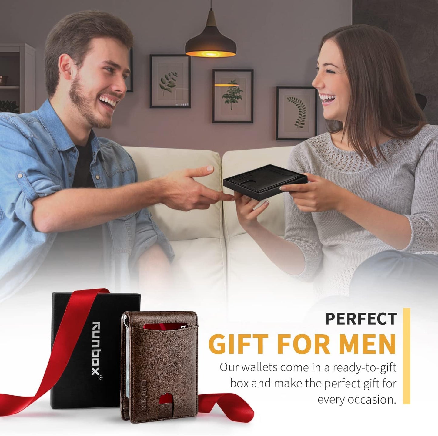 Slim Money Clip Wallets for Men RFID Blocking 11 Card Holder Minimalist Small Thin Carbon Leather Bifold Mens Front Pocket Wallet Gift Box