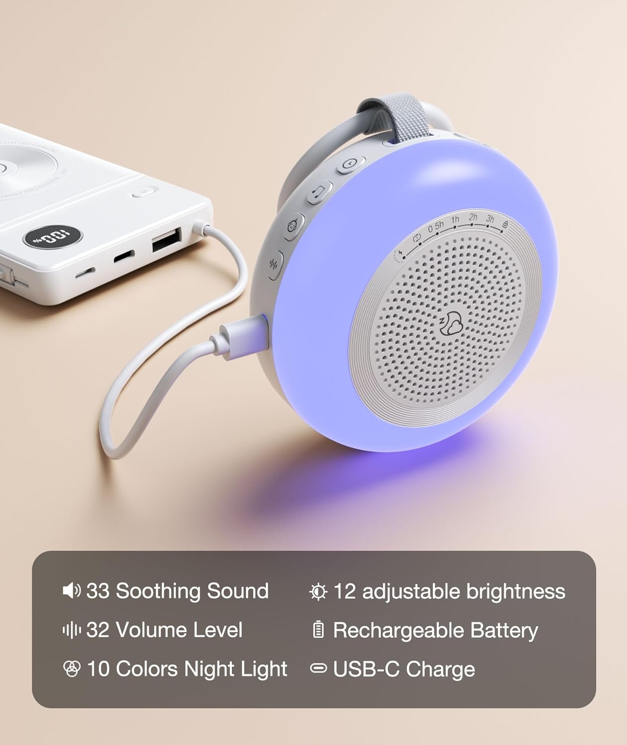 Portable Sound Machine for Baby,LEICEX White Noise Machine,33 Soothing Sound 10 Colors Night Light Sleep Machine for Baby Kids,Timer and Memory, Travel Sound Machine for Sleep Office Privacy Travel