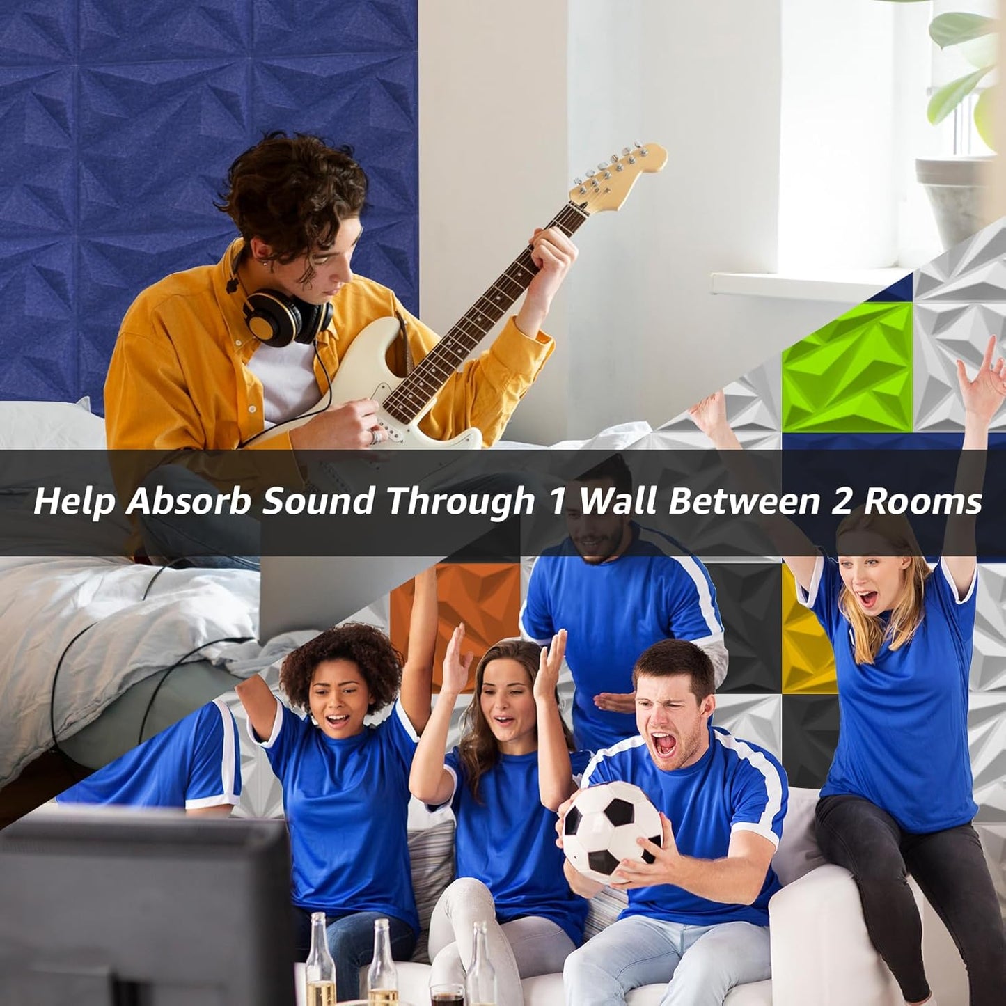 Art3dwallpanels Acoustic Panels 20 Pack Soundproof Wall Panels Sound Dampening Panels, 3D Wall Panels Sound Absorbing Panels, 12" X 12", Blue with Tape