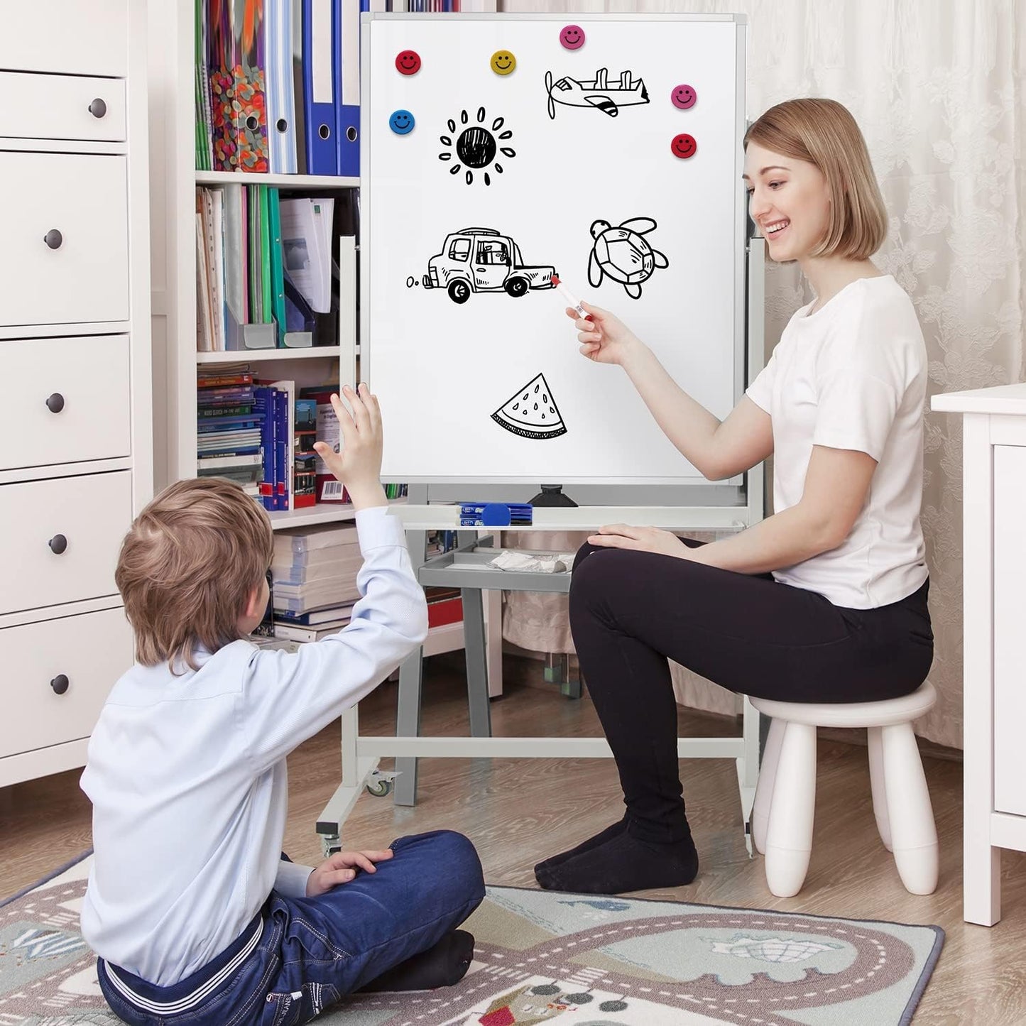 40" x 28" Mobile Dry Erase Whiteboard Double-Sided White Boards on Wheels Flip-Over Magnetic Rolling Whiteboard with Stand, Aluminium Frame