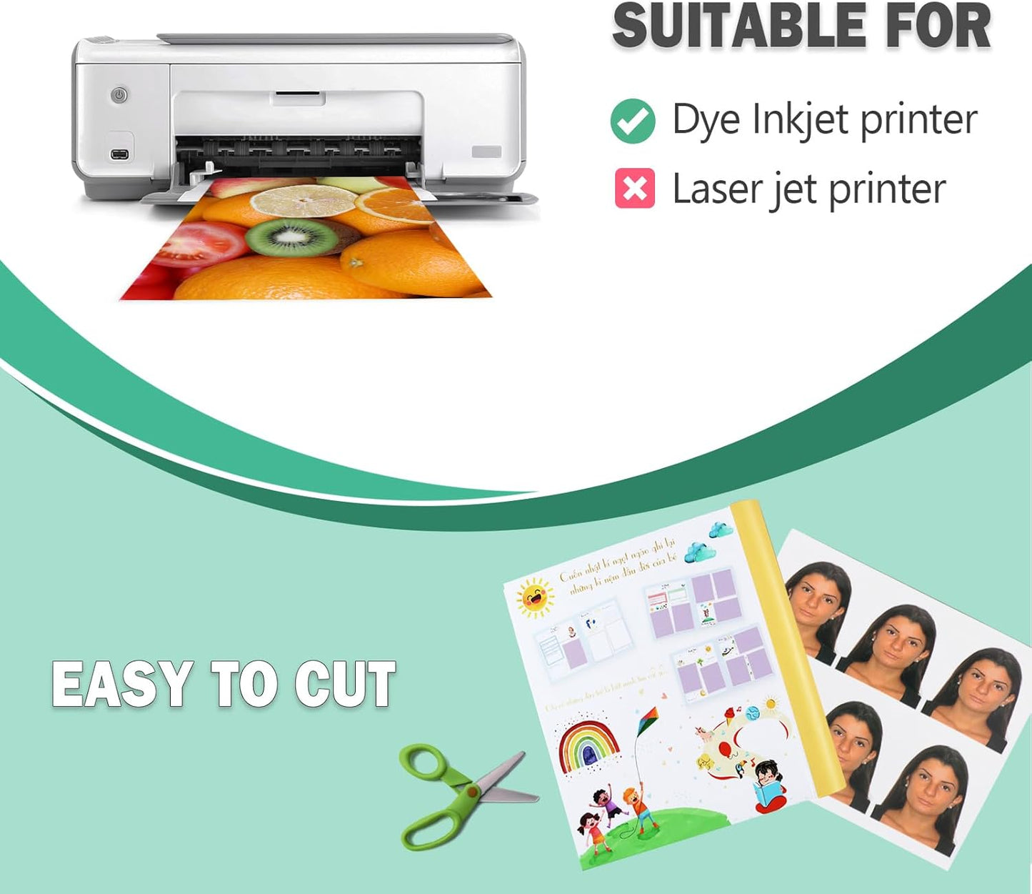 Glossy Photo Paper 8.5x11 48lb, 100 Pack, US Letter Size, for Inkjet Printer, 180 gsm