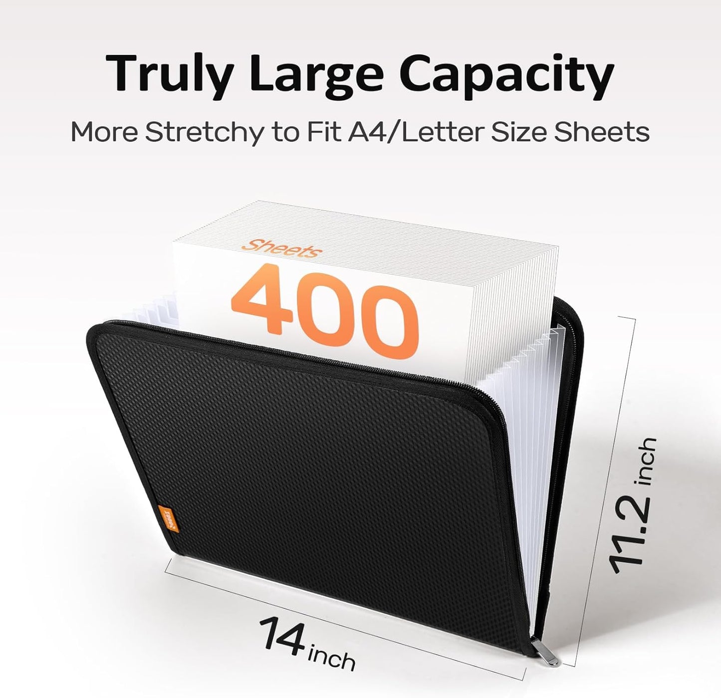 Sooez 13 Pocket Accordion File Organizer, Zipper Expanding File Folder Organizer, Reinforced Plastic Accordion Folder, A4 Letter Size, Portable Folders for Documents, Grey