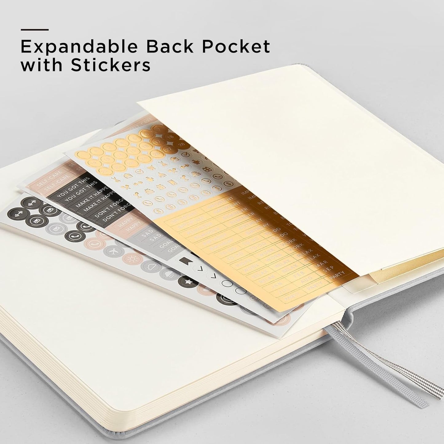 &And Per Se Dotted Journal Notebook, A5 Hardcover Leather Bullet Dotted Journal, 160 Pages 100 gsm Thick Dotted Paper,3 Sheets of Stickers Included - 5.7'' x 8''(Grey)